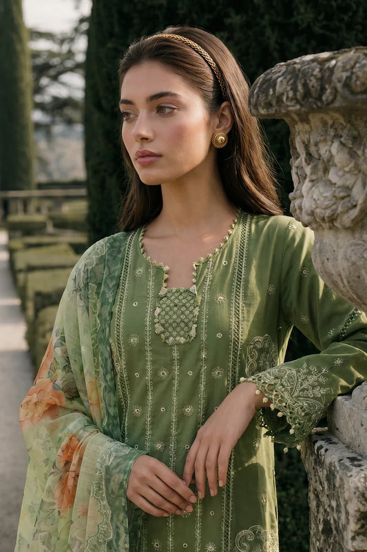 Green | Zellbury 3pc Unstitched Chikankari