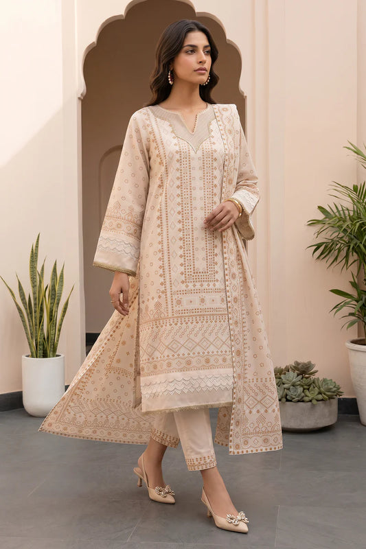 Off White | Zellbury 3pc Unstitched Glitter Paste Lawn