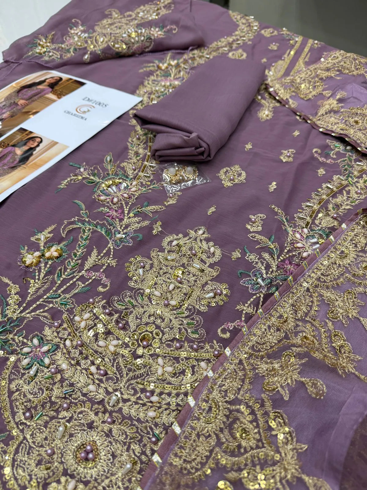 Charizma Chiffon Heavy Embroidered - Dusty Mauve 3-Pc | Replica