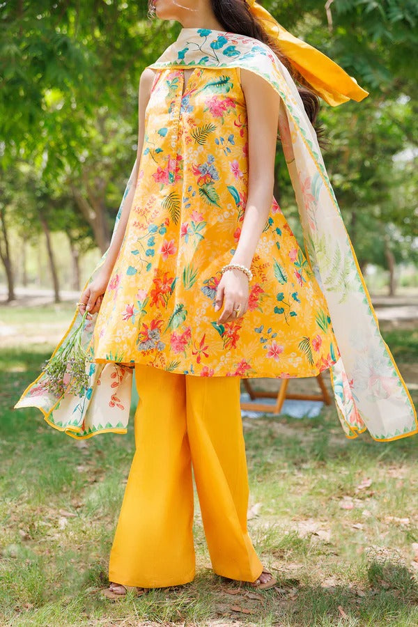 Yellow | Saya 3pc Unstitched Lawn Suit