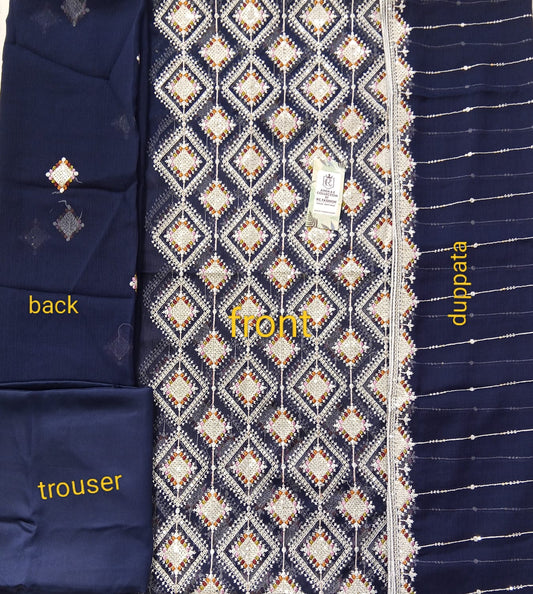 Navy Blue | Luxury Chiffon Embroidered