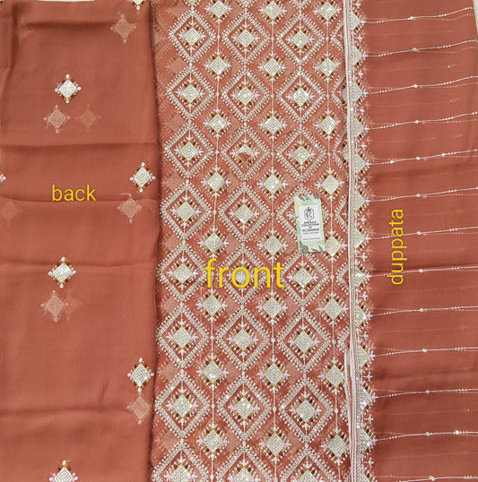 Peach | Luxury Chiffon Embroidered