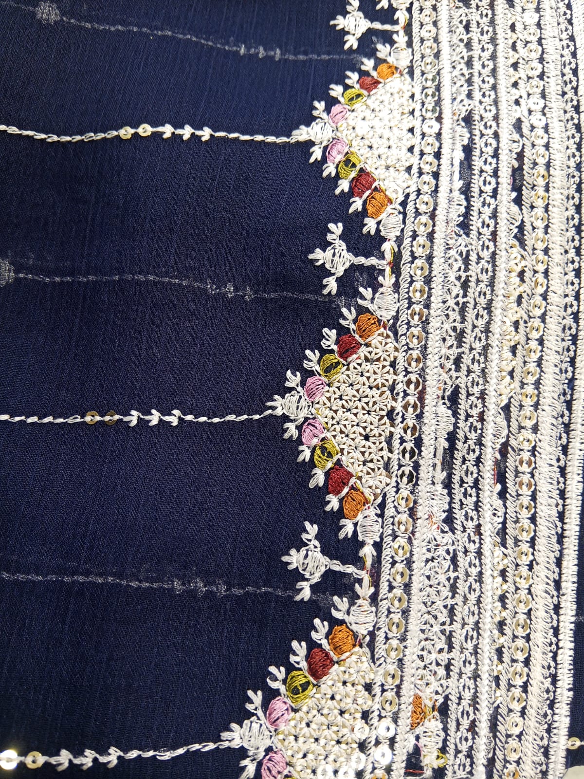 Navy Blue | Luxury Chiffon Embroidered