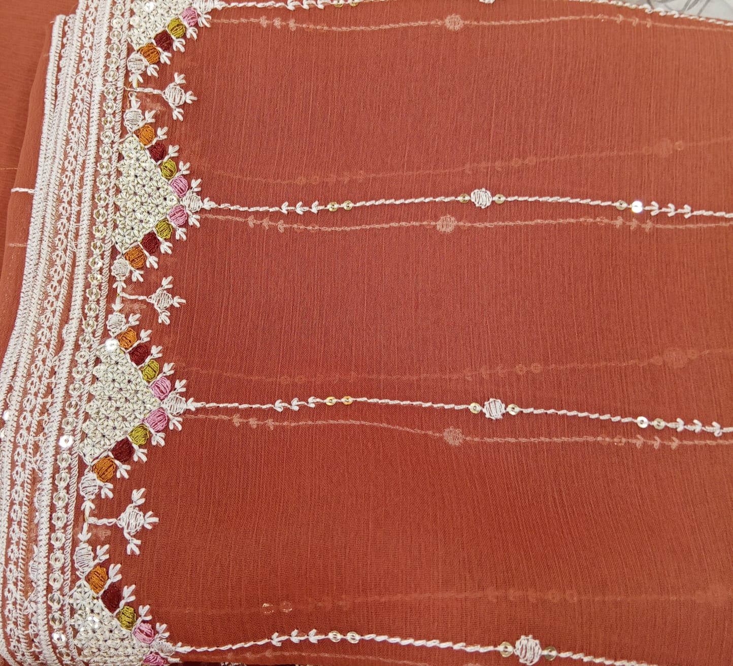Peach | Luxury Chiffon Embroidered