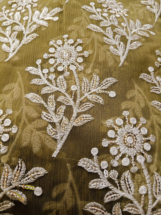 Light Olive | Luxury Chiffon Embroidered