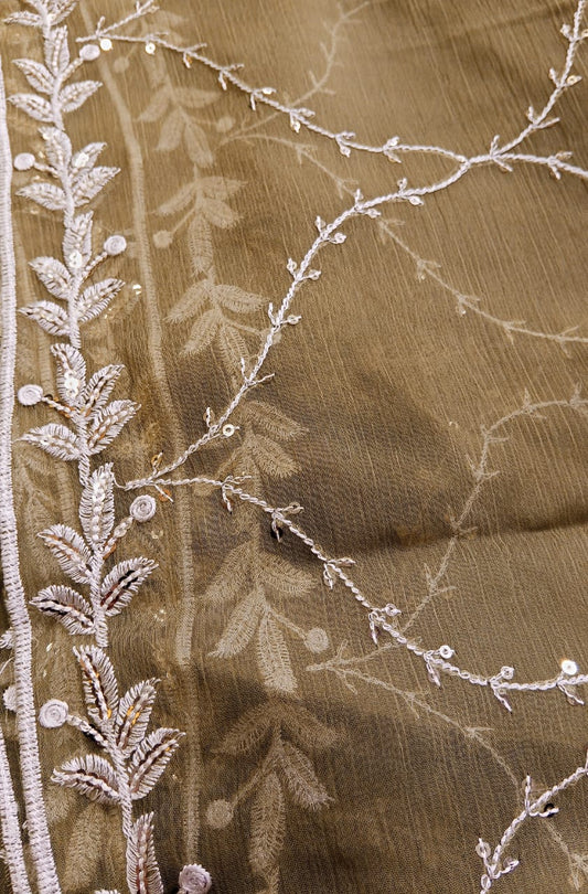 Light Olive | Luxury Chiffon Embroidered