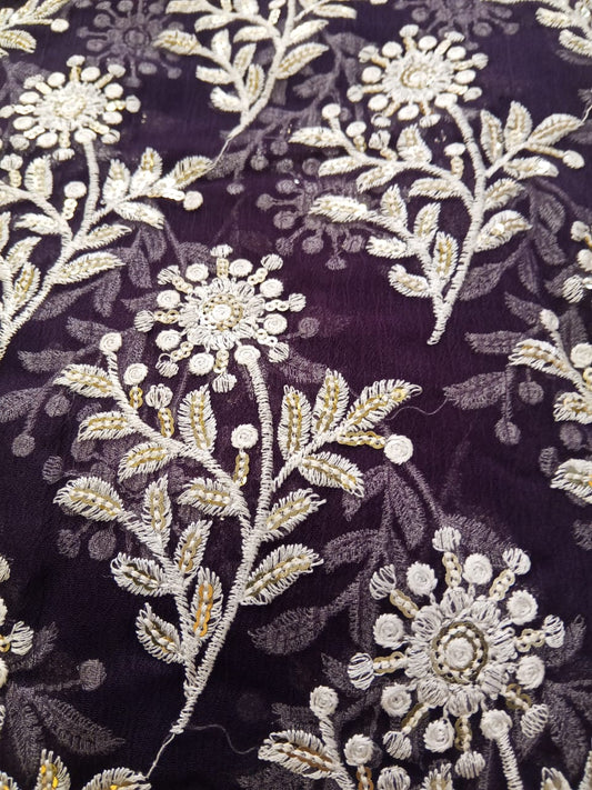Purple | Luxury Chiffon Embroidered