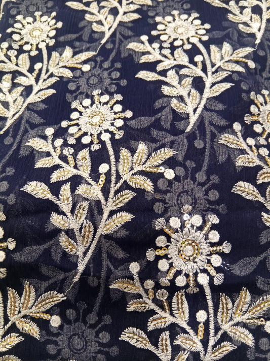 Navy Blue | Luxury Chiffon Embroidered