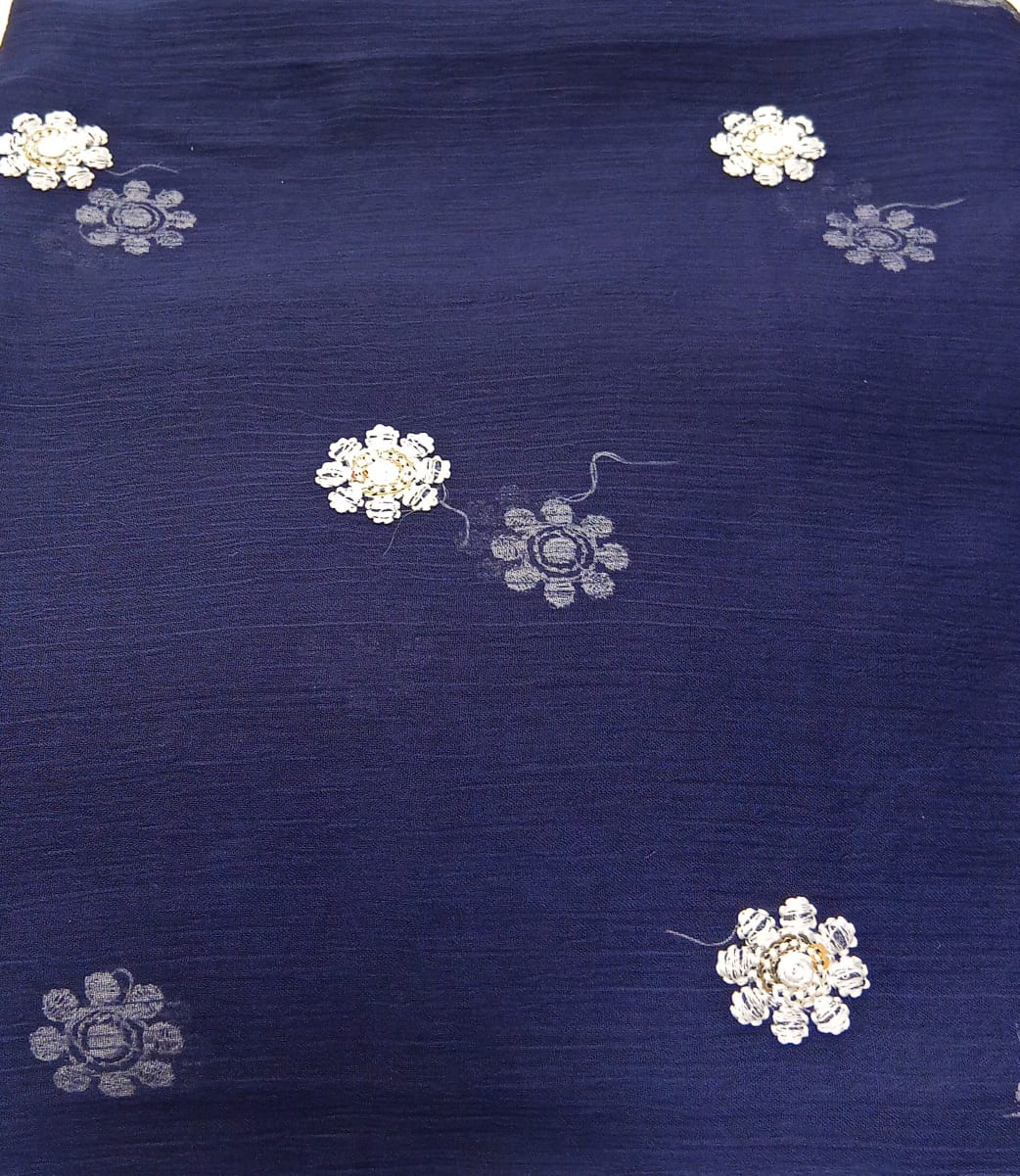 Navy Blue | Luxury Chiffon Embroidered