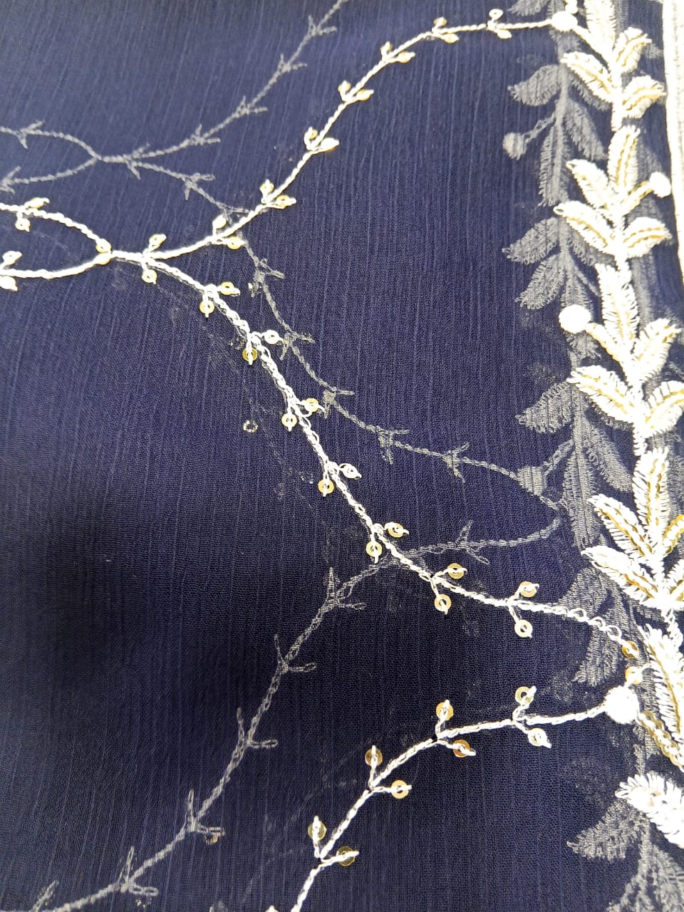 Navy Blue | Luxury Chiffon Embroidered