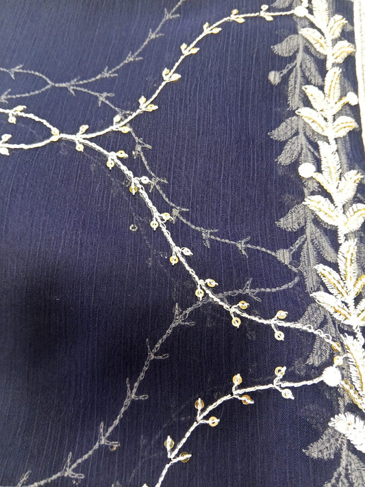 Navy Blue | Luxury Chiffon Embroidered