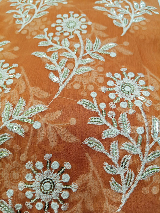 Burnt Orange | Luxury Chiffon Embroidered