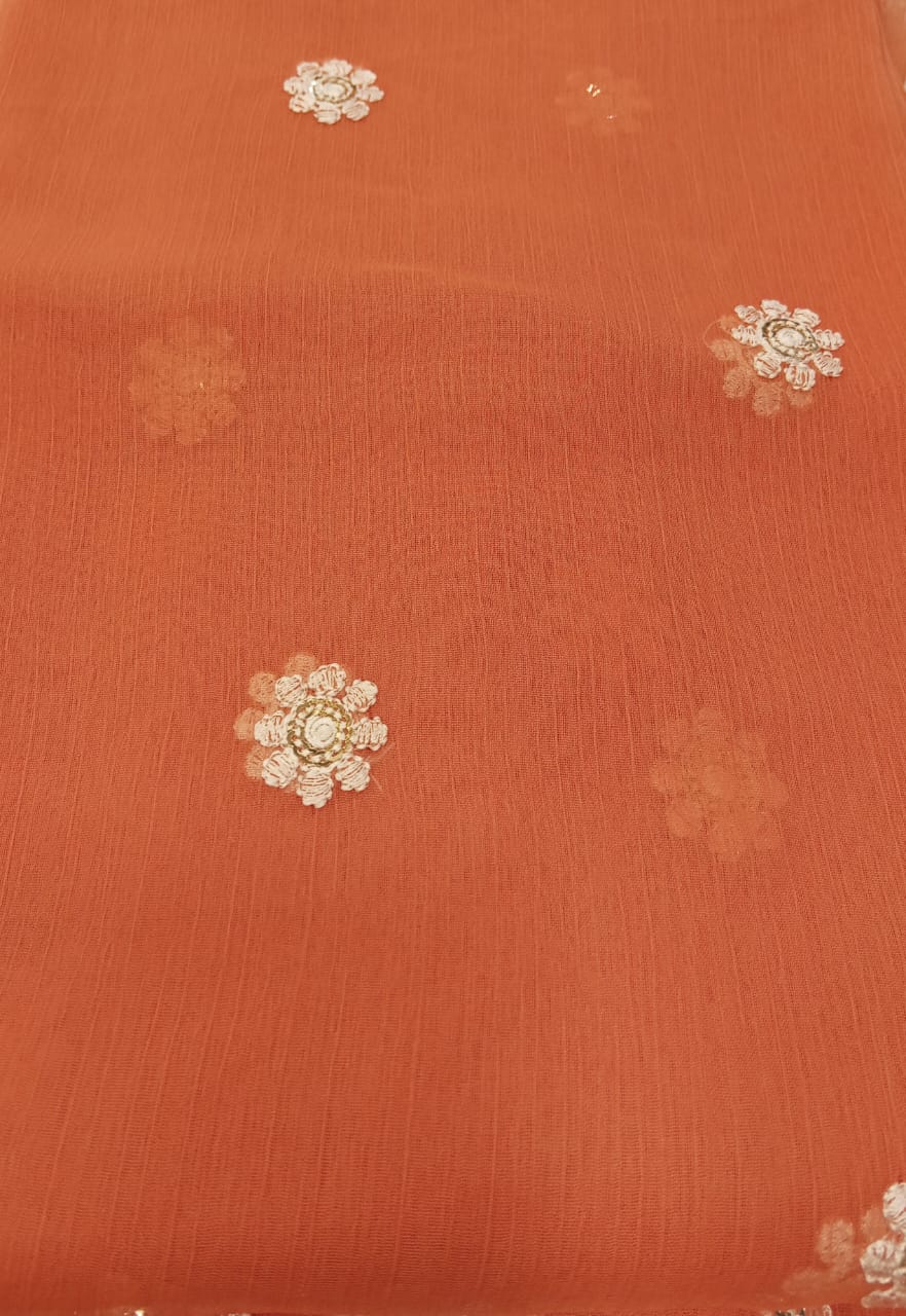 Burnt Orange | Luxury Chiffon Embroidered