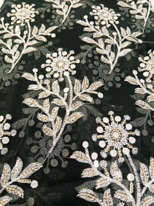 Dark Green | Luxury Chiffon Embroidered