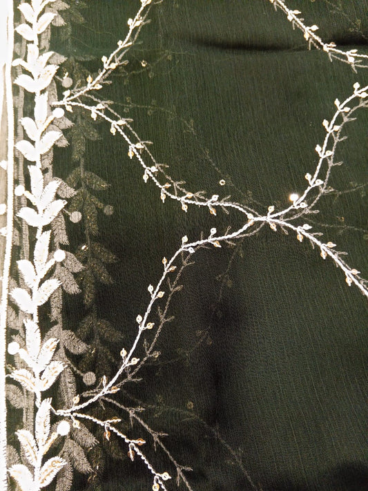 Dark Green | Luxury Chiffon Embroidered