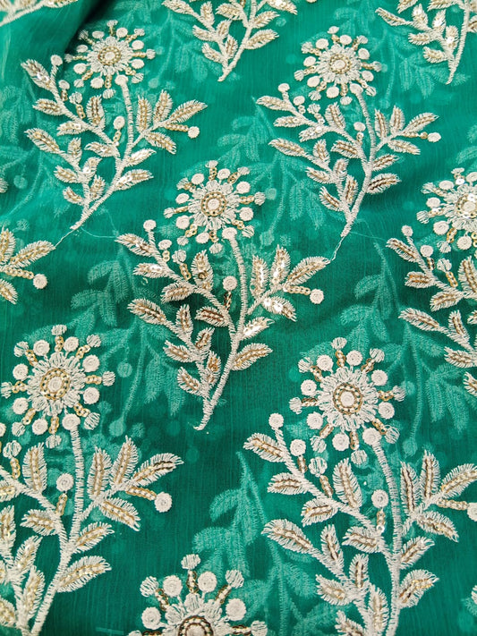 Dark Turquoise | Luxury Chiffon Embroidered