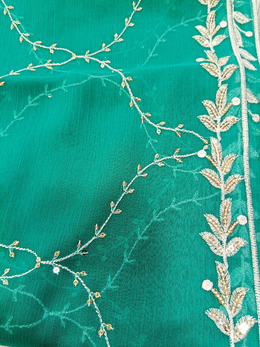 Dark Turquoise | Luxury Chiffon Embroidered