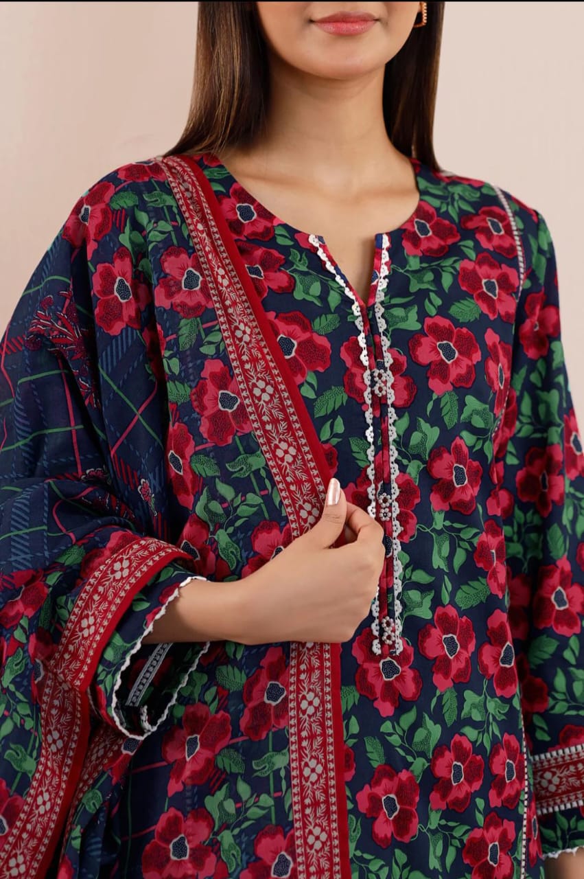 Blue | Saya 3pc Unstitched Lawn Suit