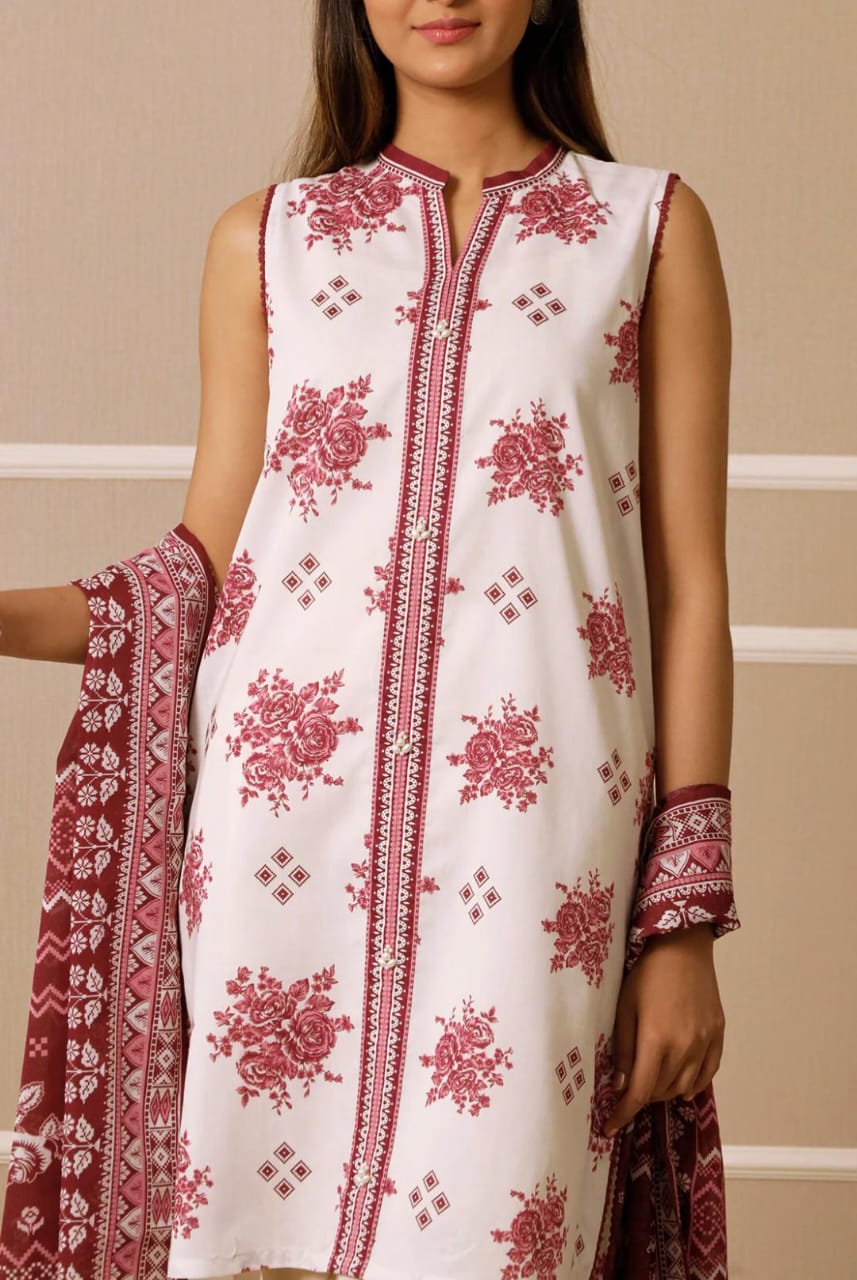 White | Saya 3pc Unstitched Lawn Suit