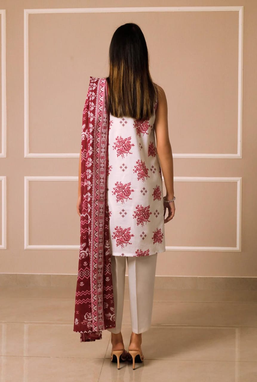White | Saya 3pc Unstitched Lawn Suit