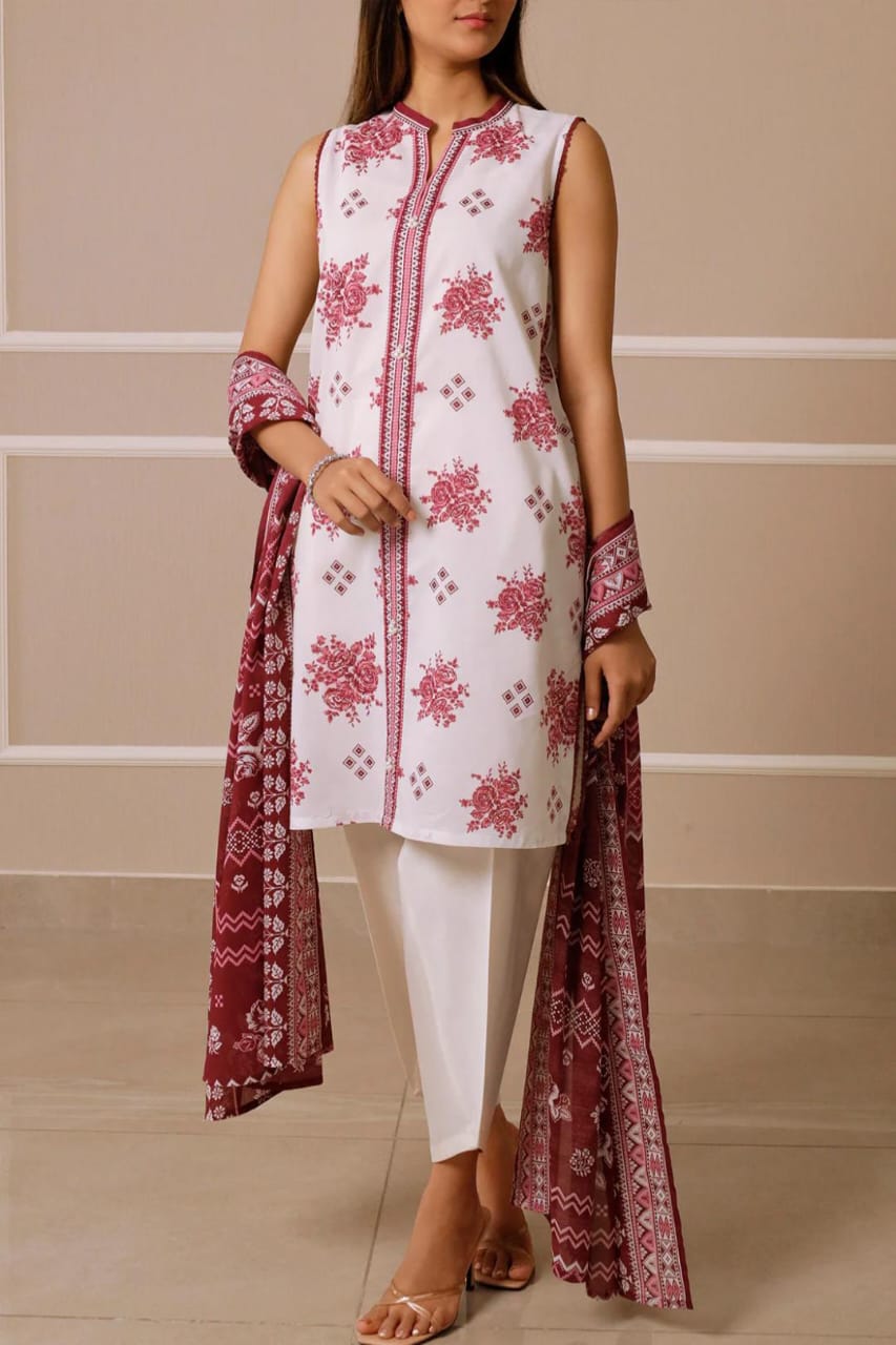 White | Saya 3pc Unstitched Lawn Suit