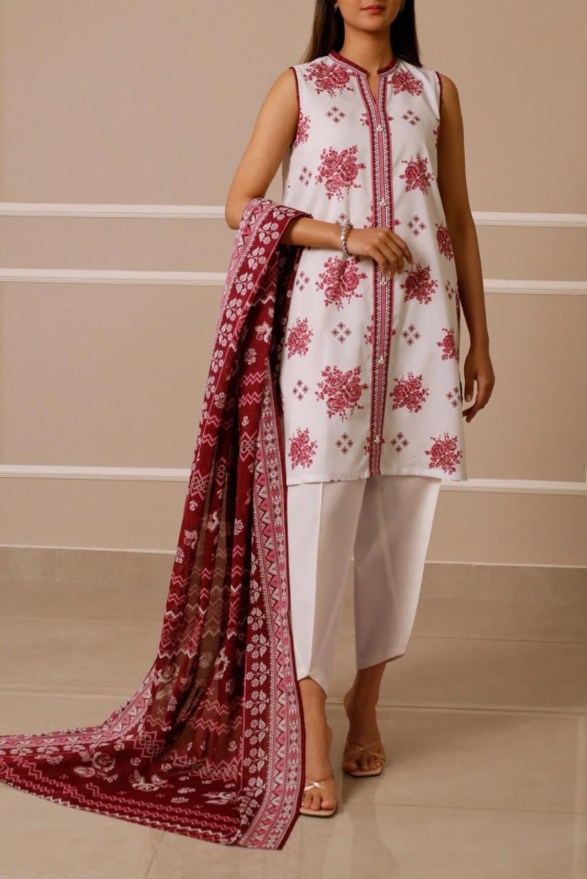 White | Saya 3pc Unstitched Lawn Suit