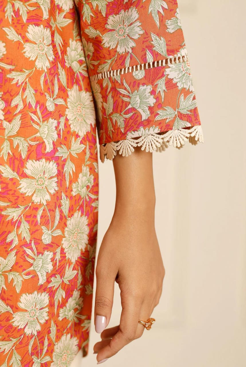 Orange | Saya 3pc Unstitched Lawn Suit