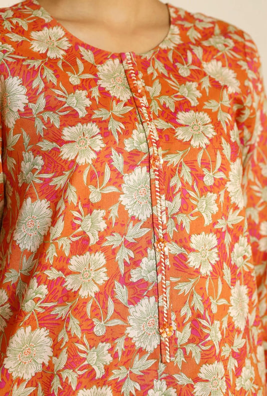 Orange | Saya 3pc Unstitched Lawn Suit