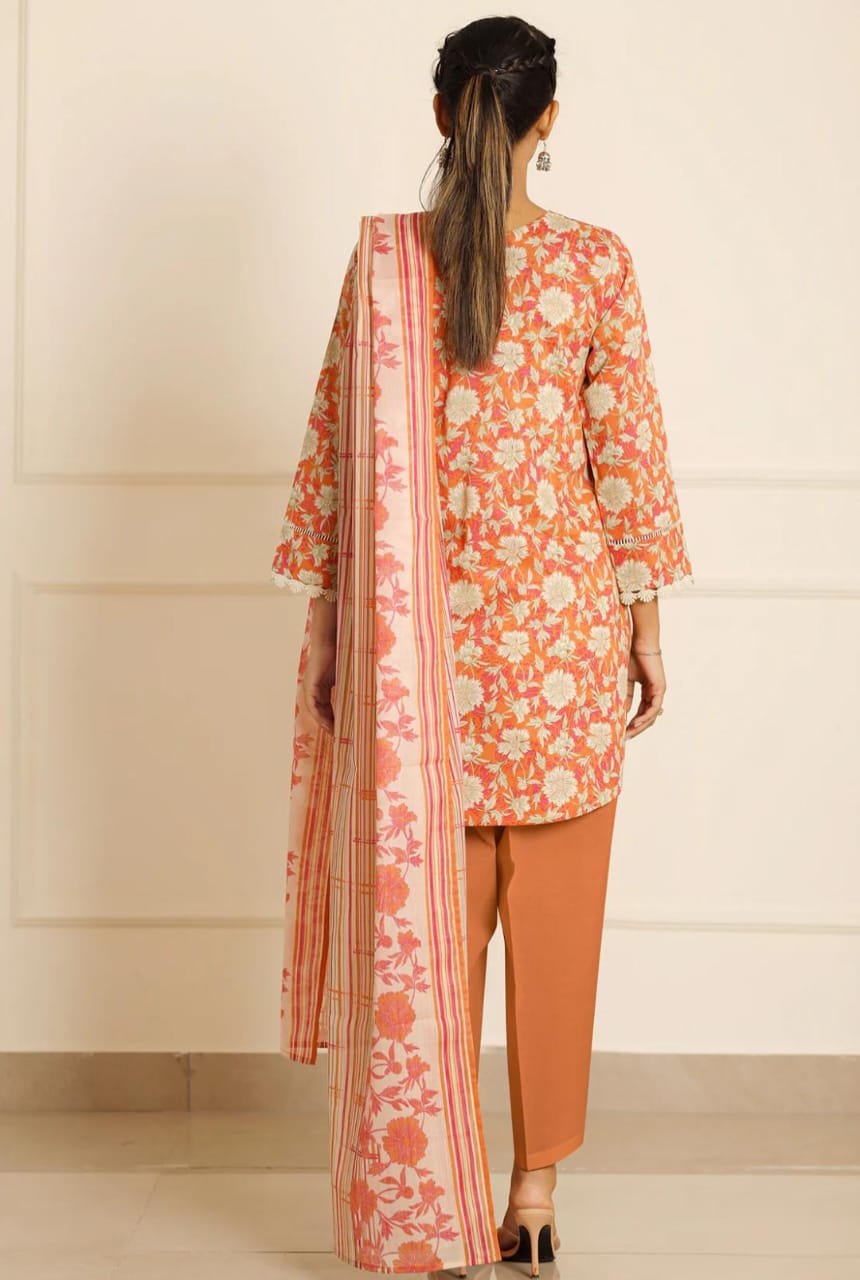 Orange | Saya 3pc Unstitched Lawn Suit