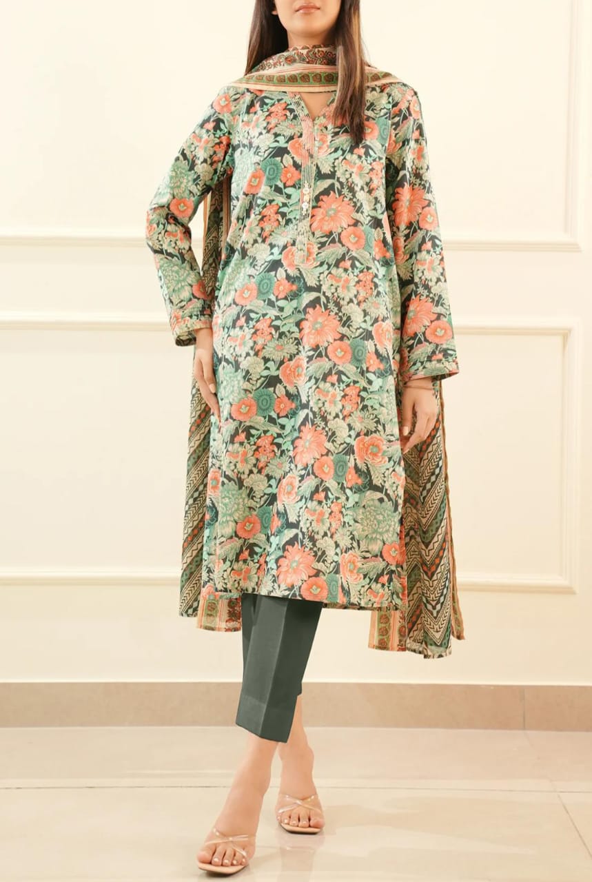 Green | Saya 3pc Unstitched Lawn Suit