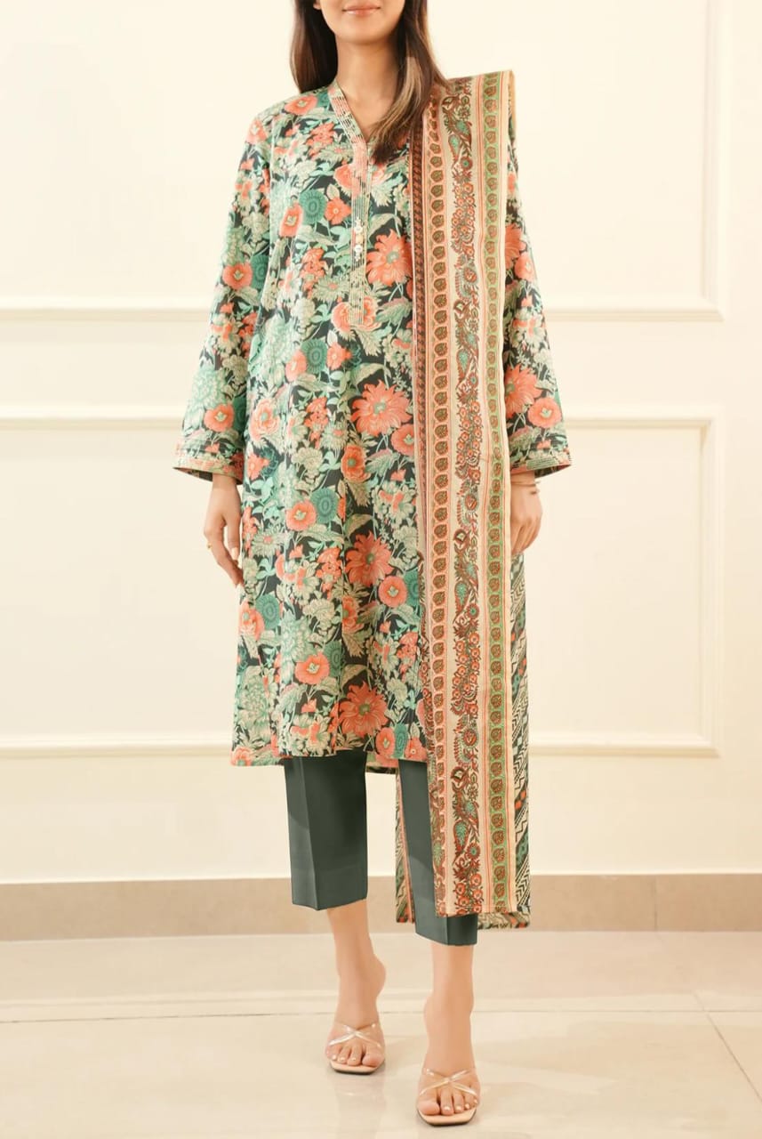 Green | Saya 3pc Unstitched Lawn Suit