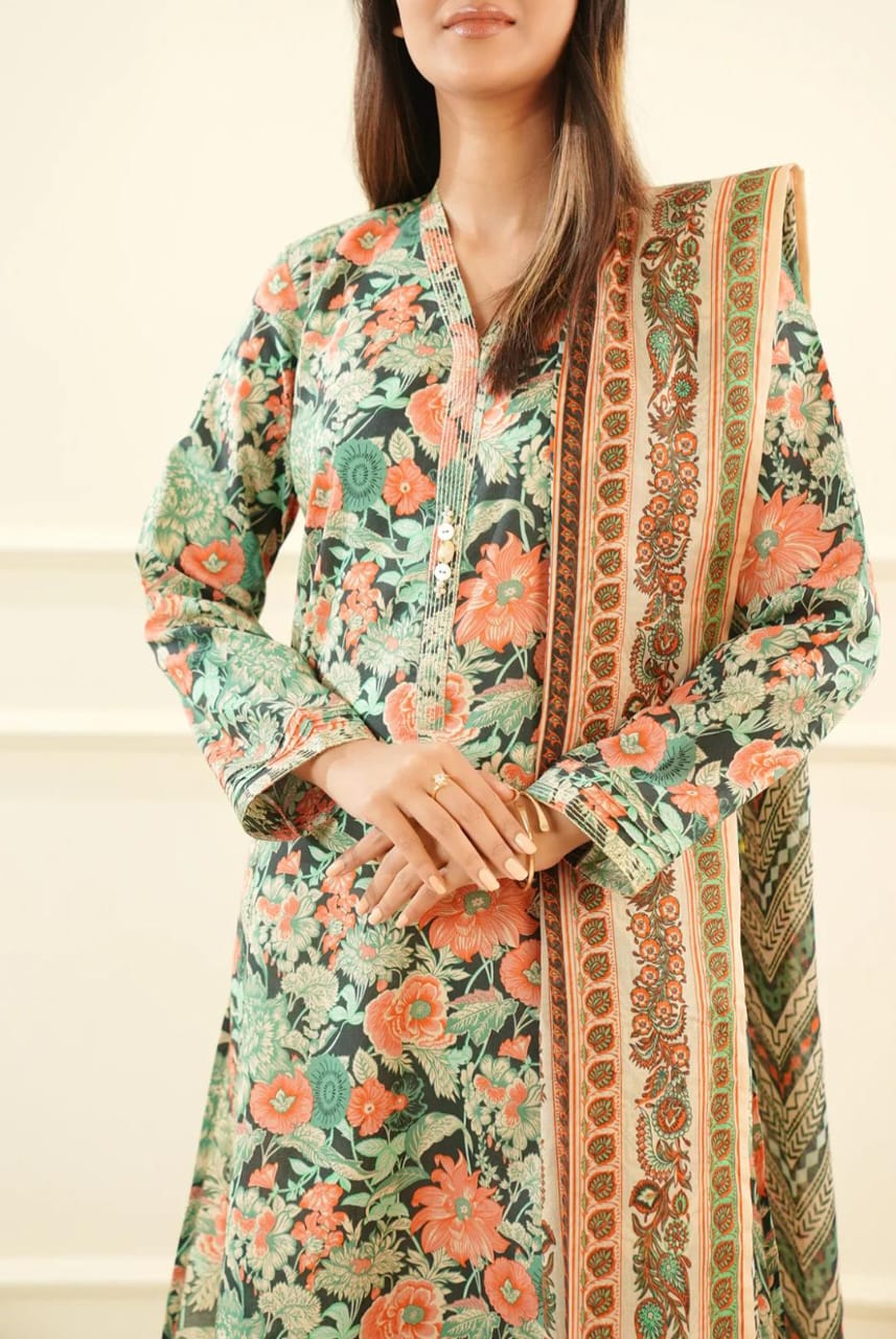 Green | Saya 3pc Unstitched Lawn Suit
