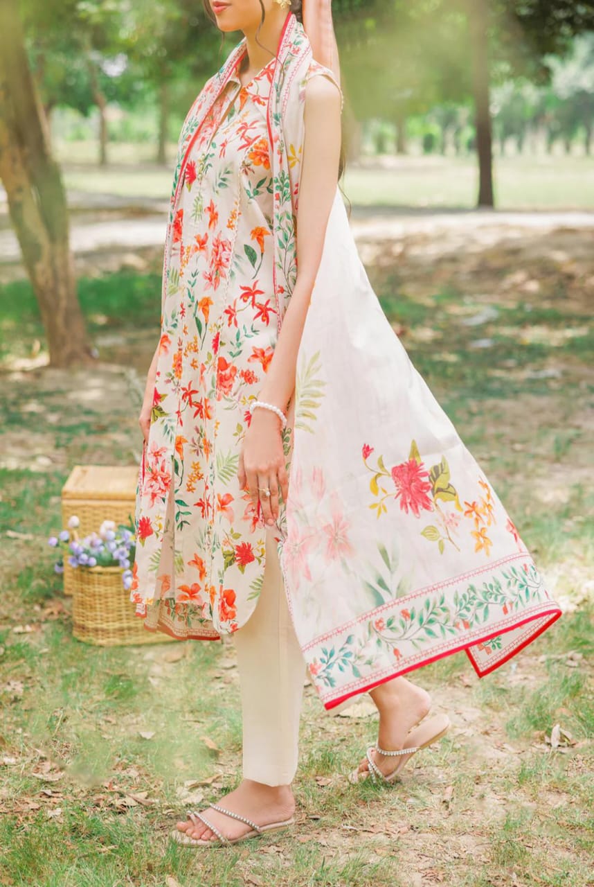 Cream | Saya 3pc Unstitched Lawn Suit