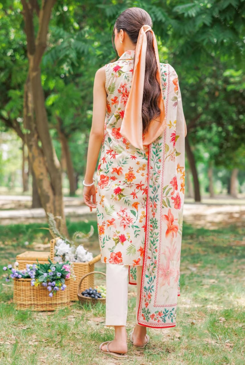 Cream | Saya 3pc Unstitched Lawn Suit