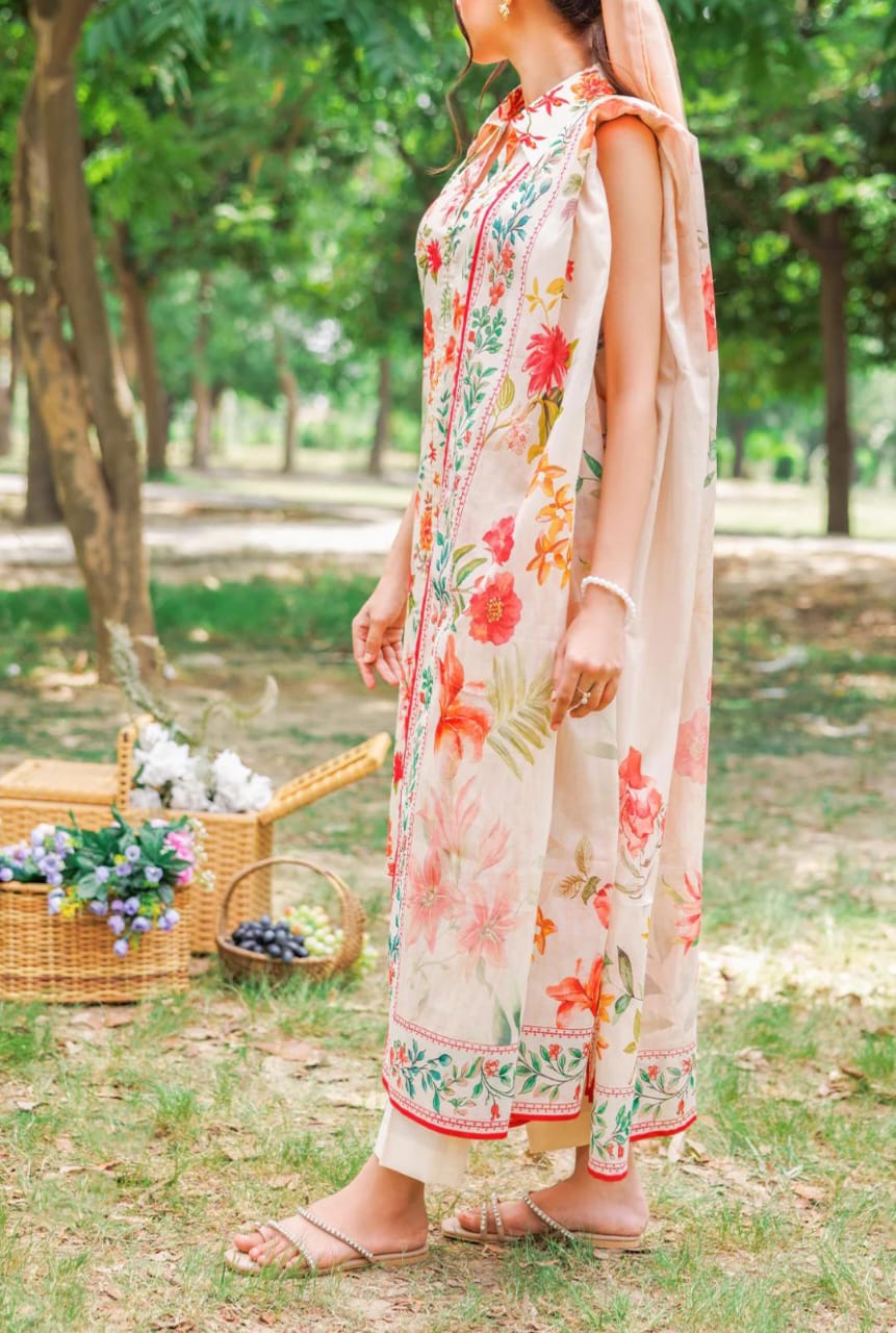 Cream | Saya 3pc Unstitched Lawn Suit