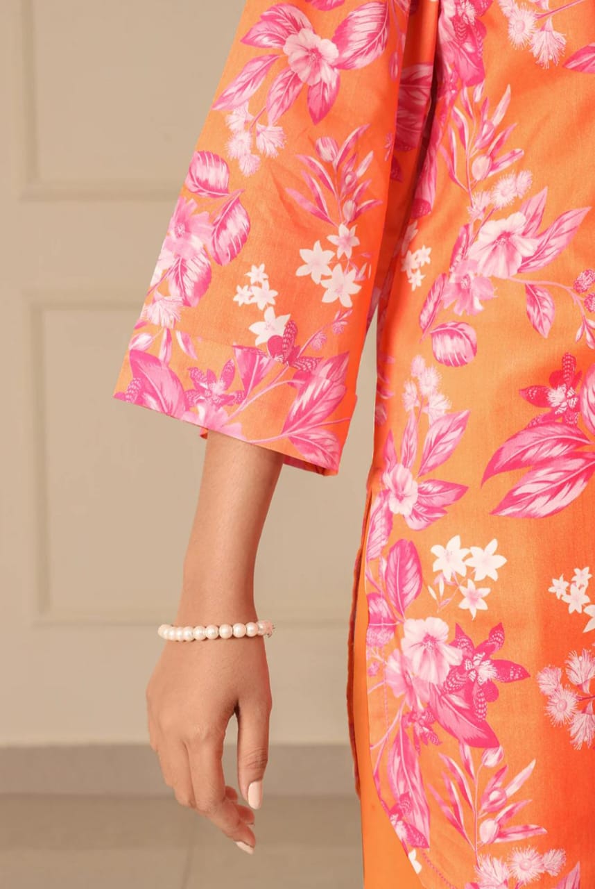 Orange | Saya 3pc Unstitched Lawn Suit