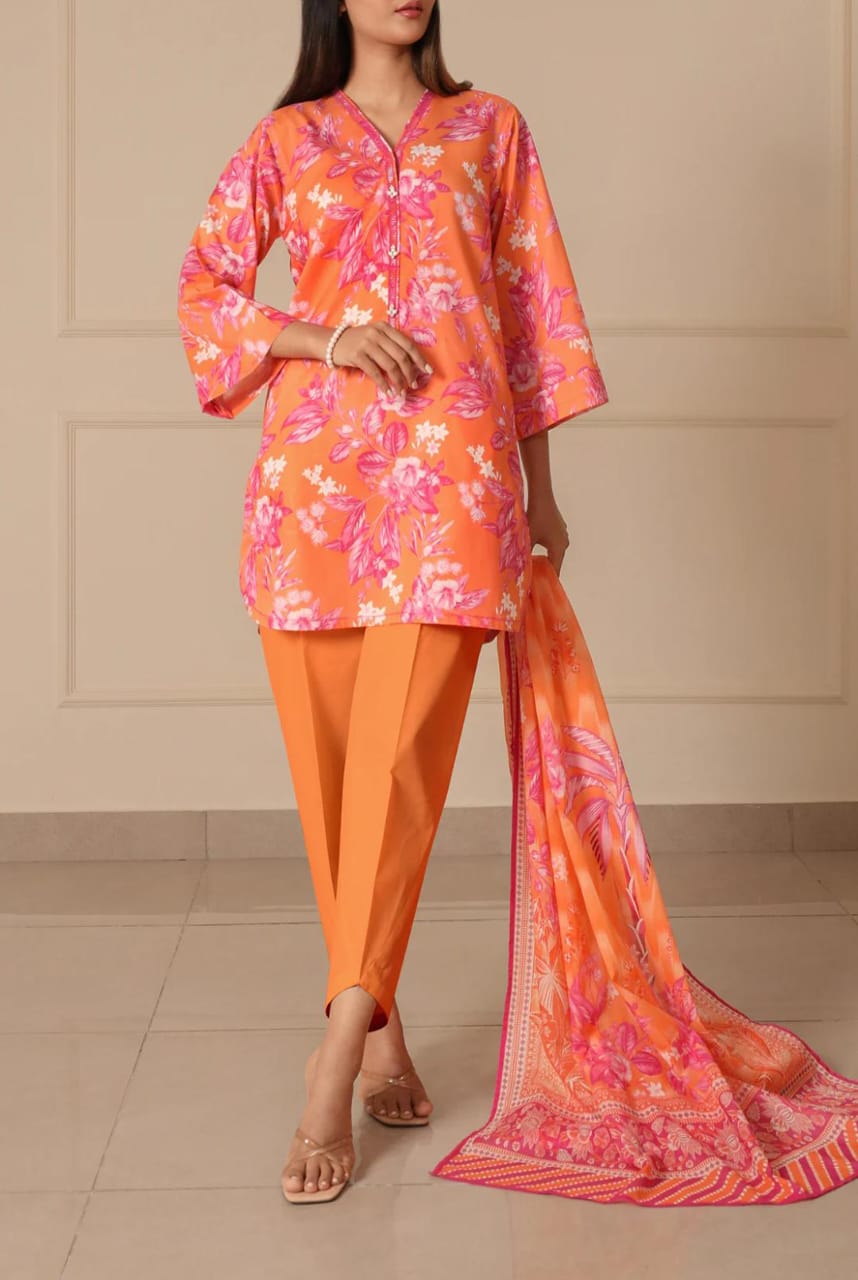 Orange | Saya 3pc Unstitched Lawn Suit