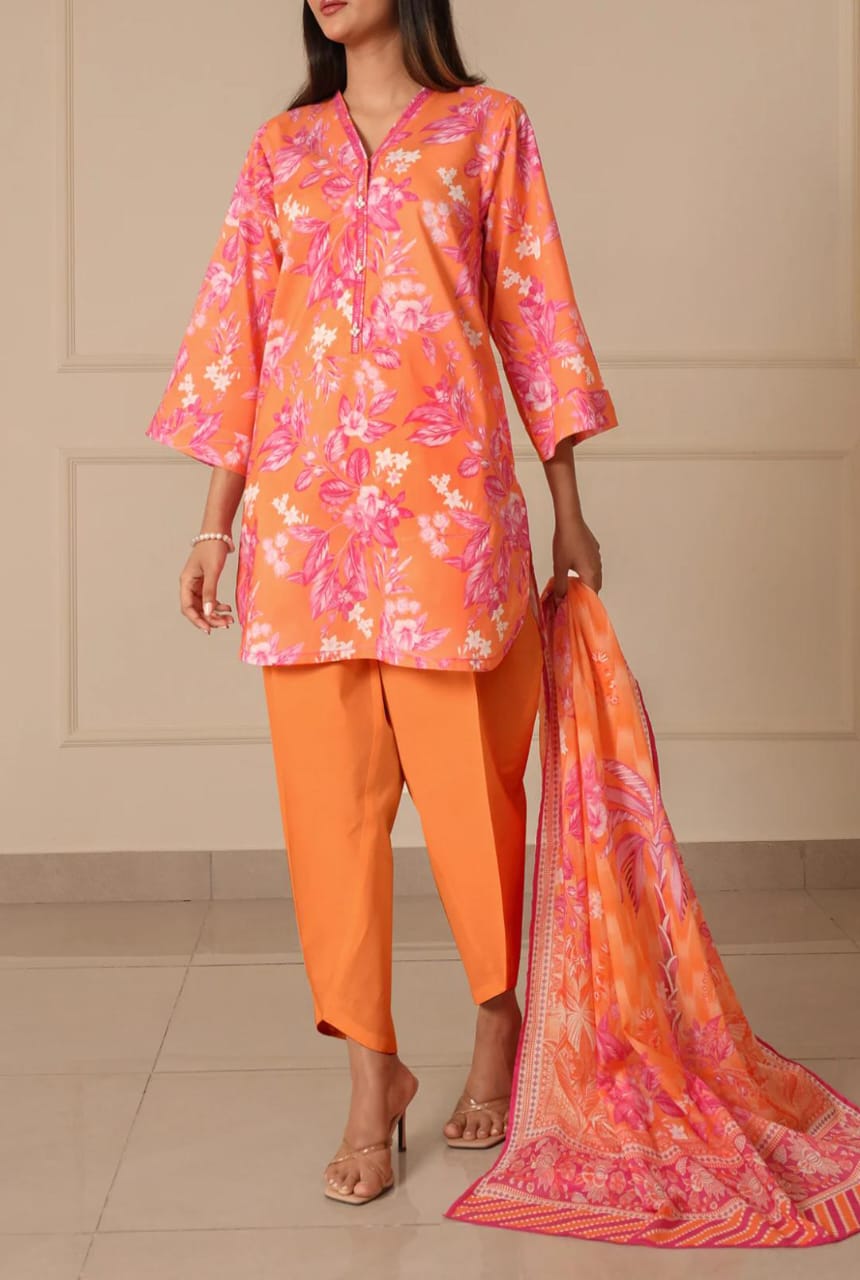 Orange | Saya 3pc Unstitched Lawn Suit