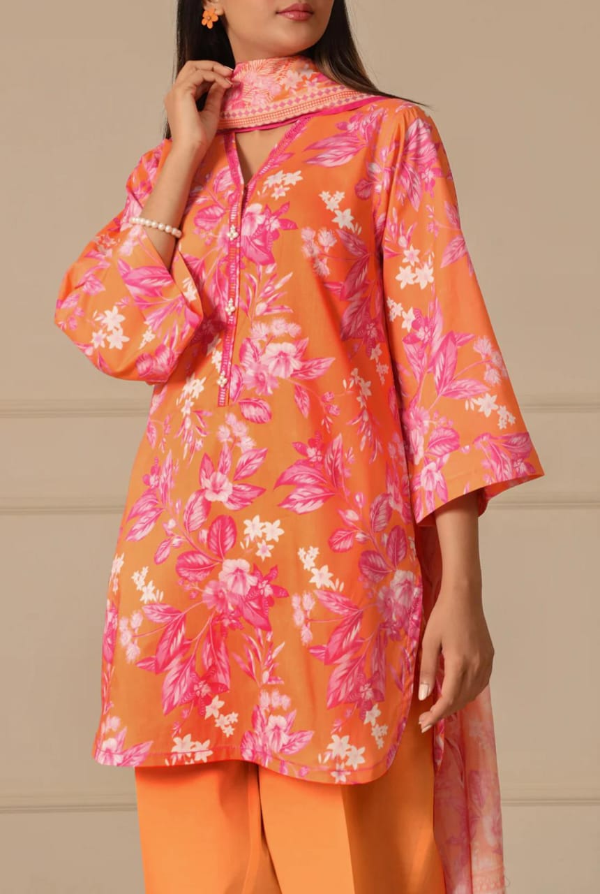 Orange | Saya 3pc Unstitched Lawn Suit