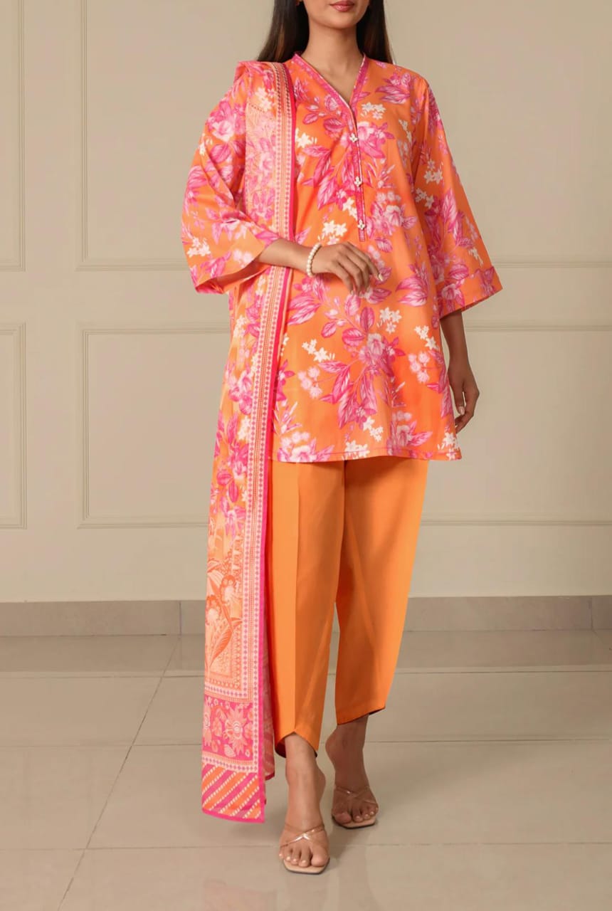 Orange | Saya 3pc Unstitched Lawn Suit