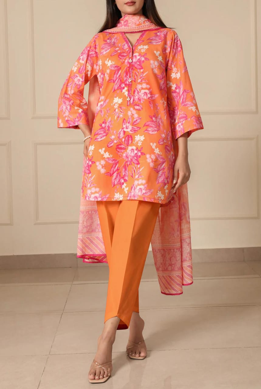 Orange | Saya 3pc Unstitched Lawn Suit