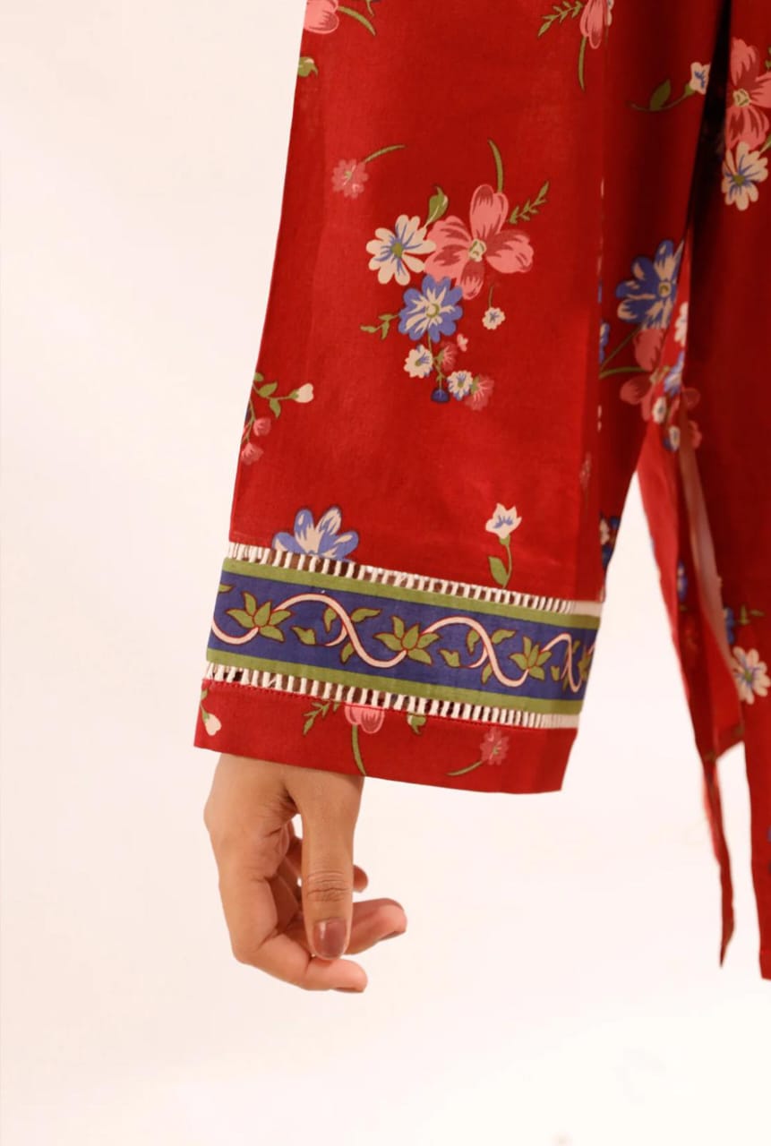 Red | Saya 3pc Unstitched Lawn Suit