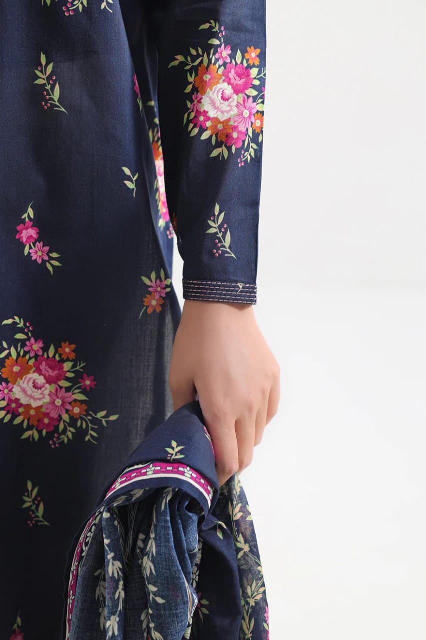 Dark Blue | Saya 3pc Unstitched Lawn Suit