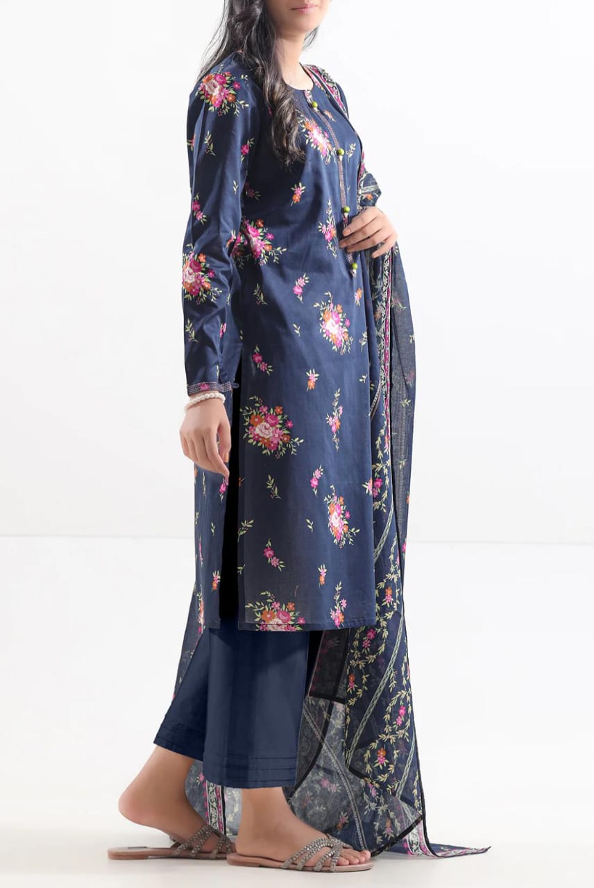 Dark Blue | Saya 3pc Unstitched Lawn Suit
