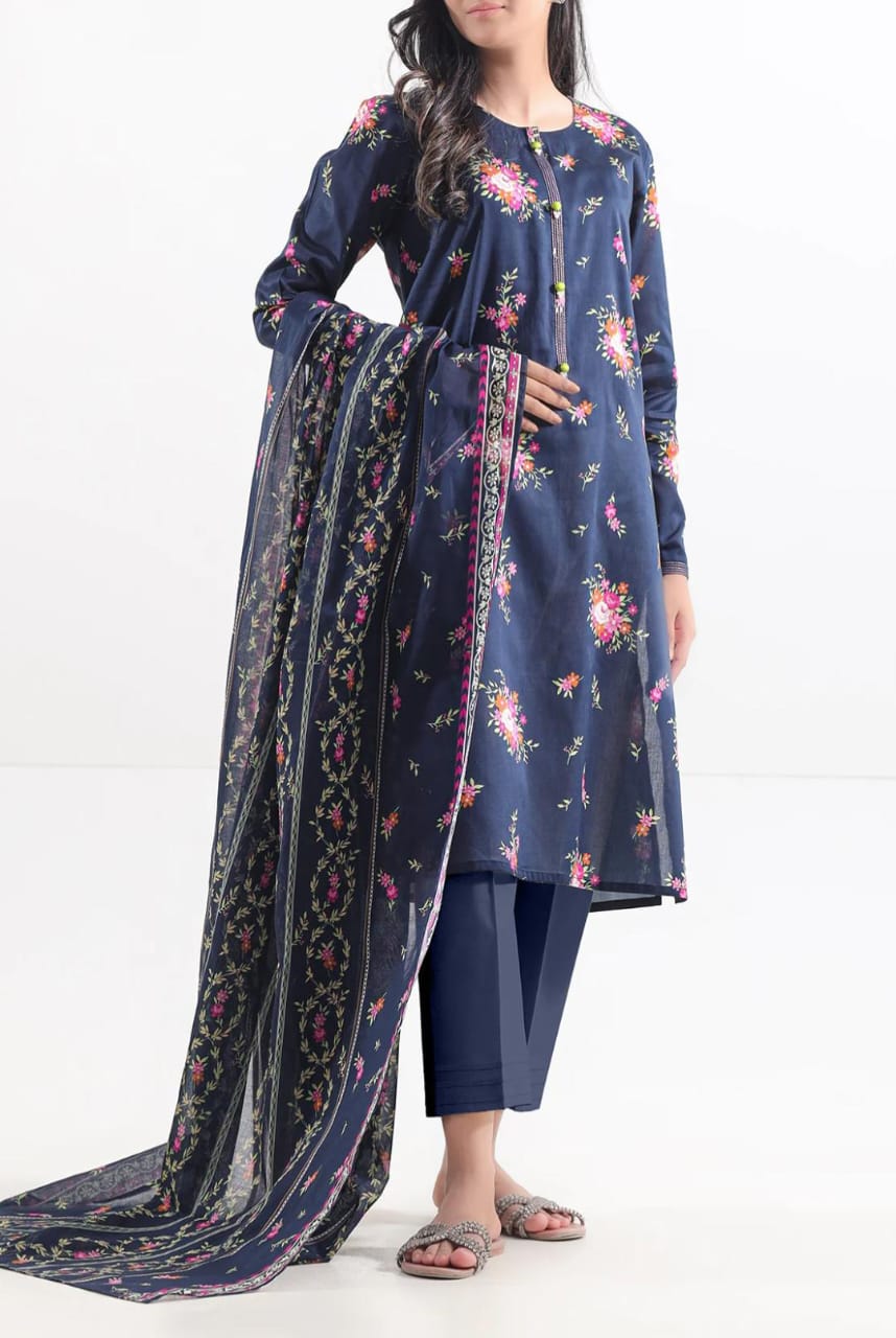 Dark Blue | Saya 3pc Unstitched Lawn Suit
