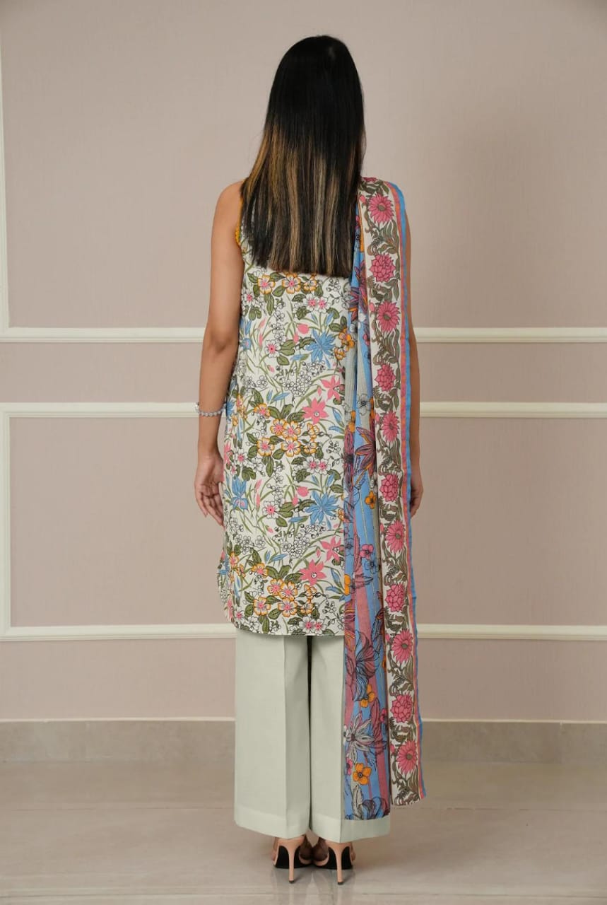 Ivory | Saya 3pc Unstitched Lawn Suit
