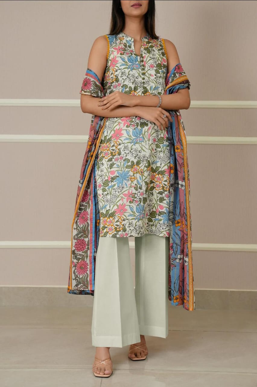 Ivory | Saya 3pc Unstitched Lawn Suit