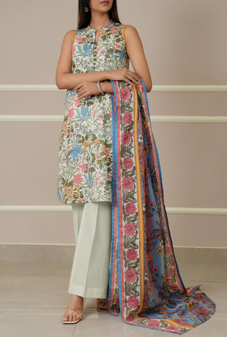Ivory | Saya 3pc Unstitched Lawn Suit