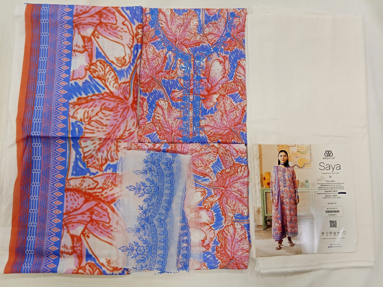 Pink | SAYA 3pc Unstitched Lawn Suit | Brenish