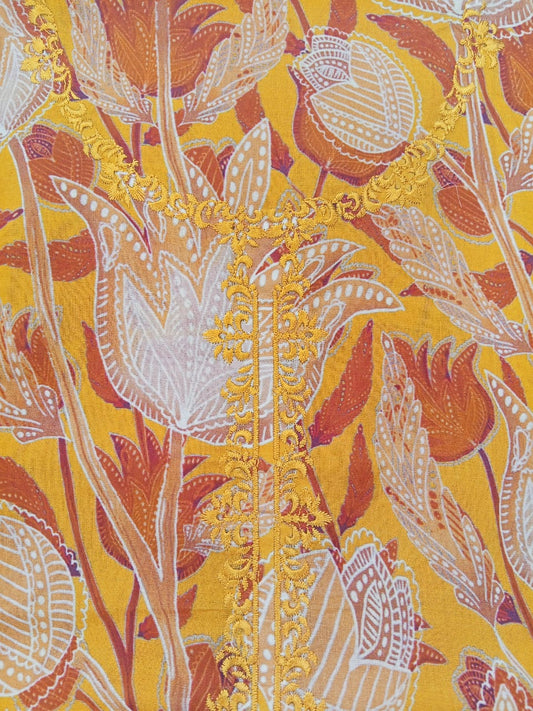 Yellow | SAYA 3pc Unstitched Lawn Suit | Brenish